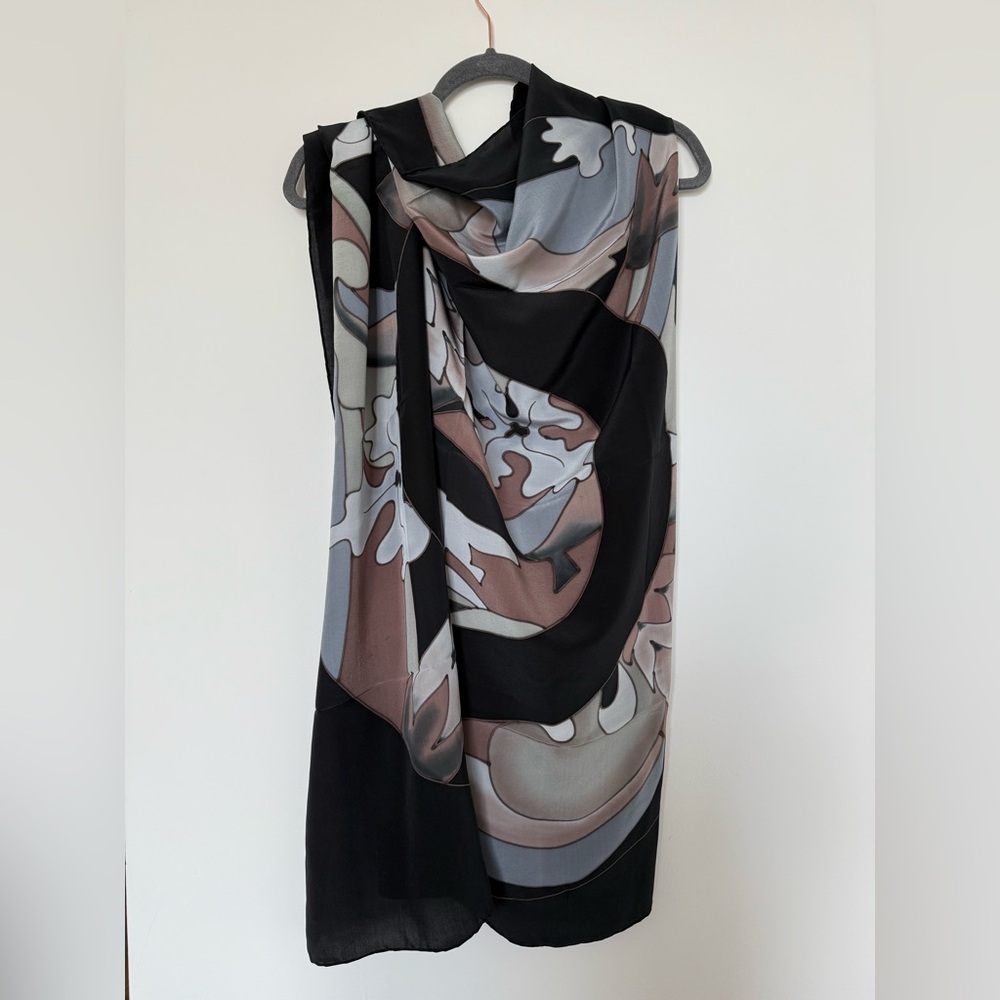 Don Marcello Hand Printed Scarf 100% Silk - Black